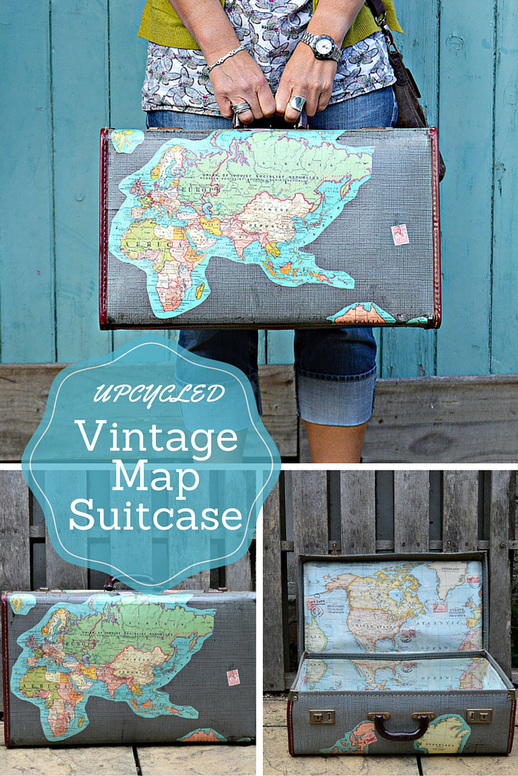 Make a fabulous map suitcase, by upcycling a vintage suitcase with maps. This map suitcase has maps both on the inside and out. Full tutorial.