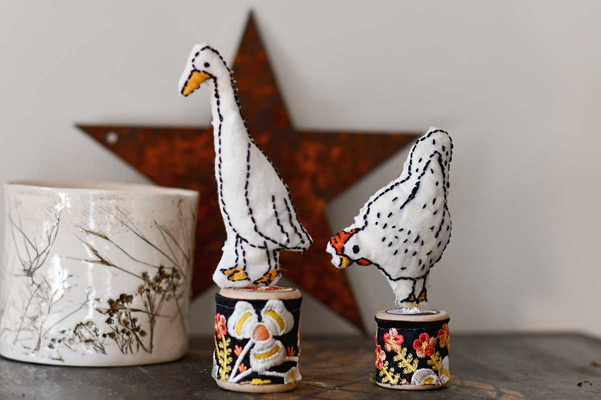 Spring embroidered hen and duck