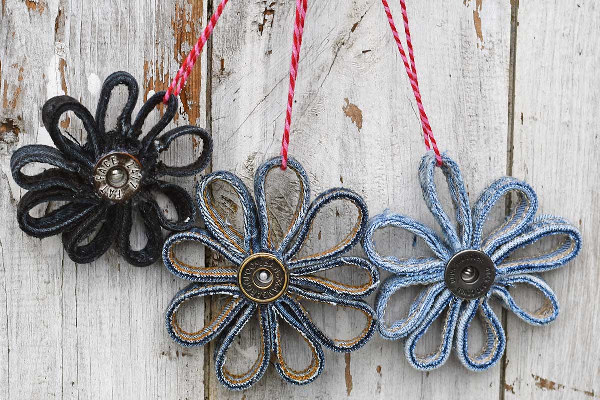 denim belt loop flowers medallions