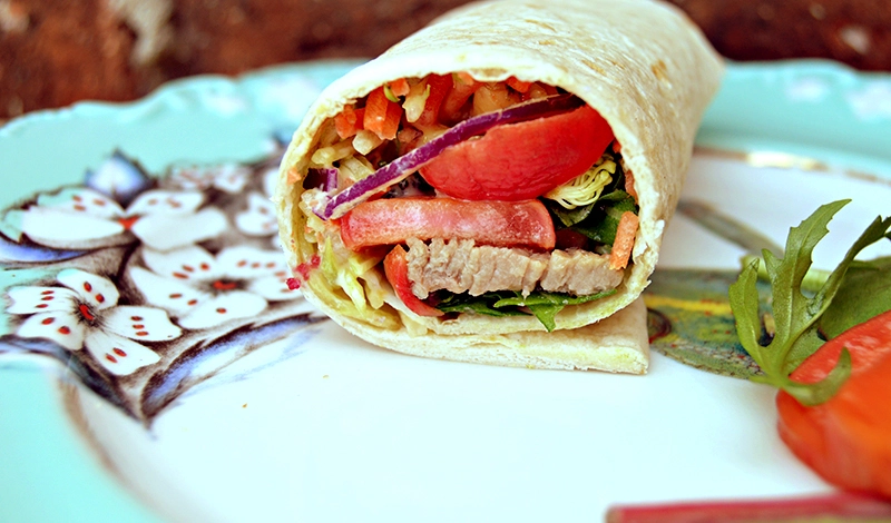 Asian beef salad pickled radish wrap