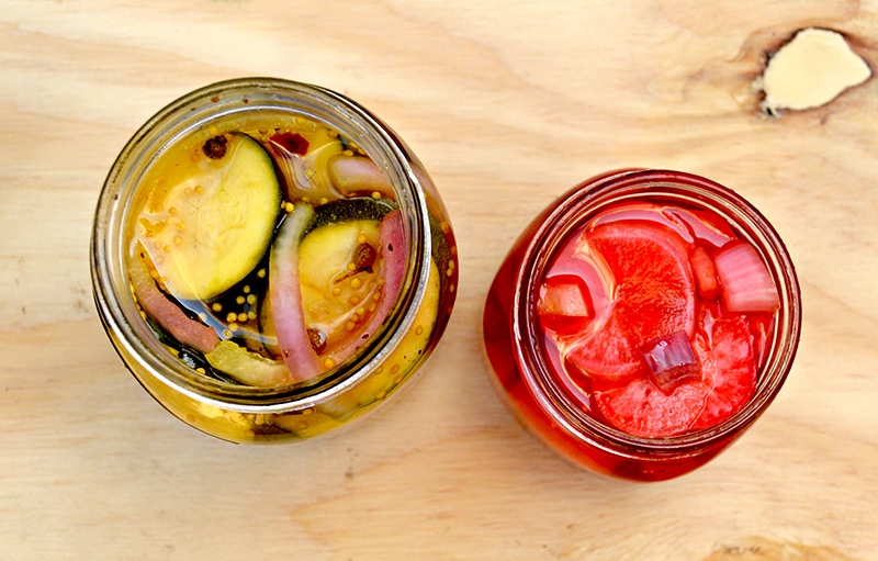 Homemade pickled radish and courgette