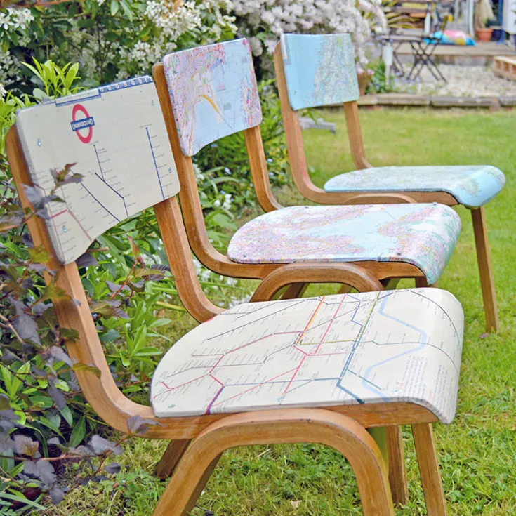 Decoupaged map chairs