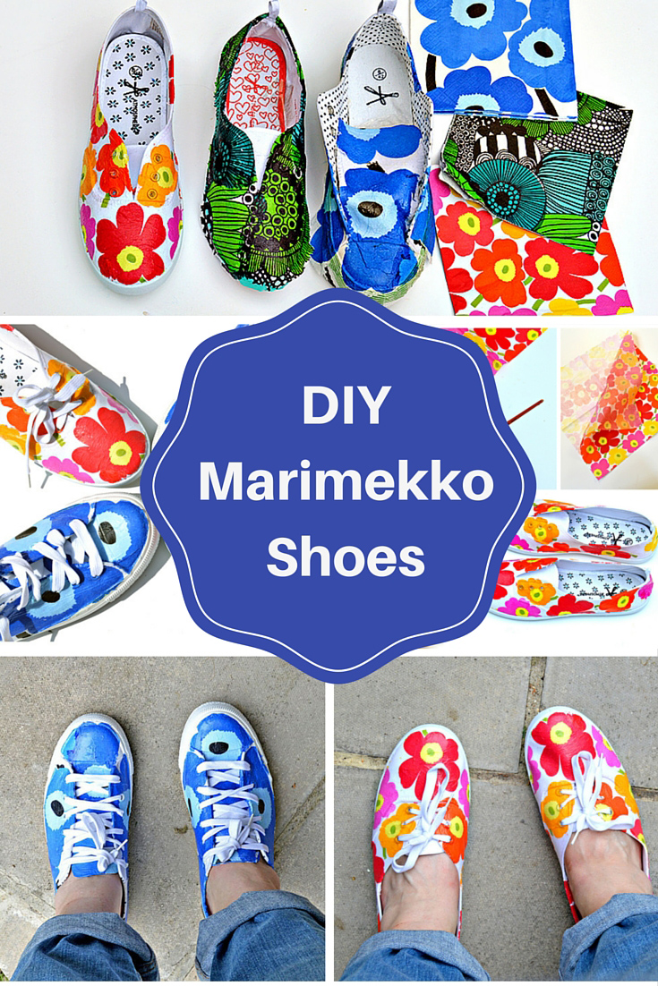 to fabric canvas decoupage DIY Marimekko Pillar Shoes Box Blue