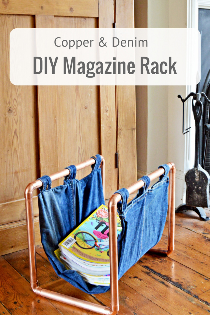 copper and denim magazine rack