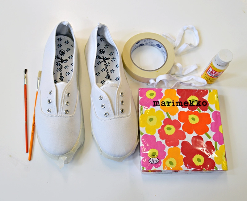 What you need for DIY Marimekko Decoupage Shoes