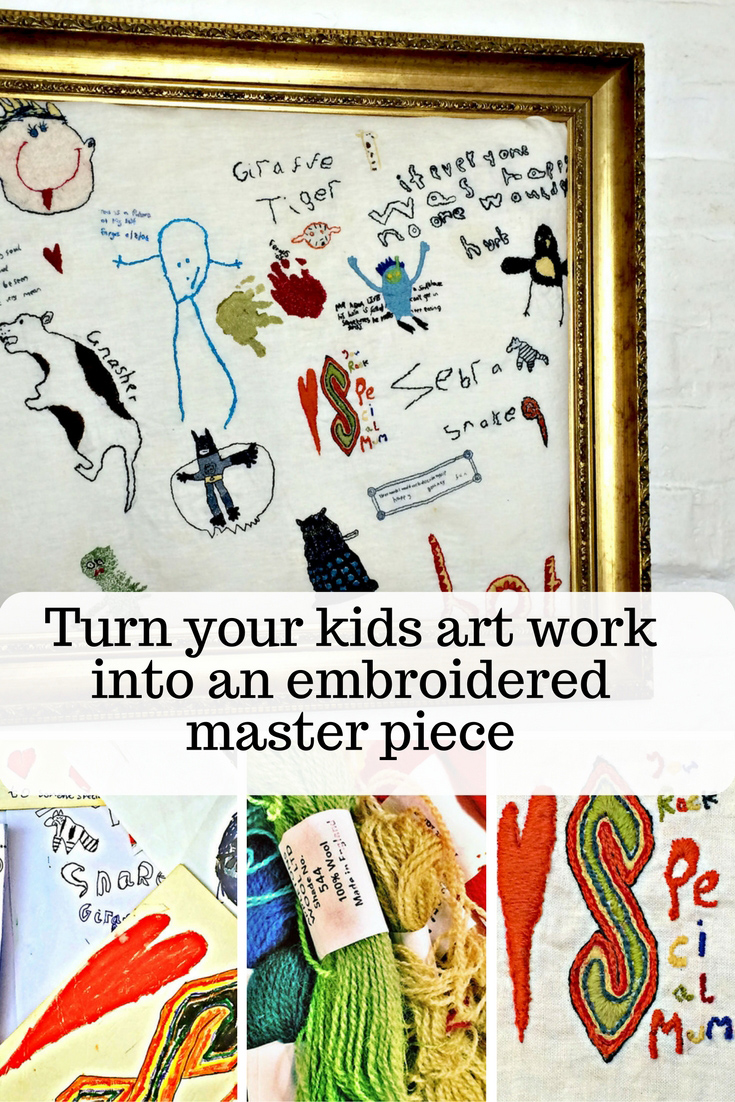 Do you have a draw full of your kids artwork that you can't bare to throw away.  Well here I show you how you can turn them into your own embroidered memories masterpiece.