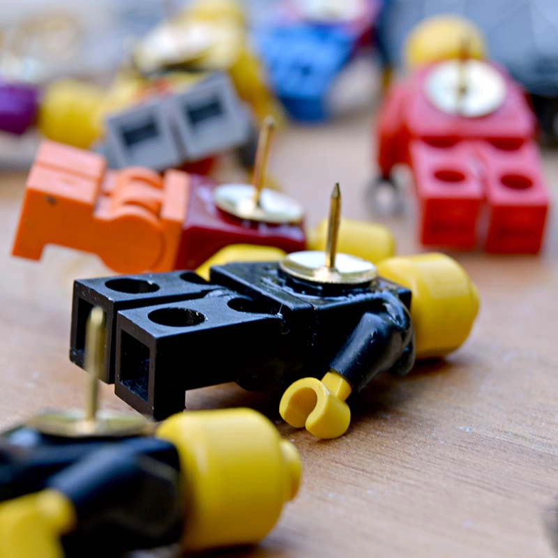 LEGO Minifigure push pins face down