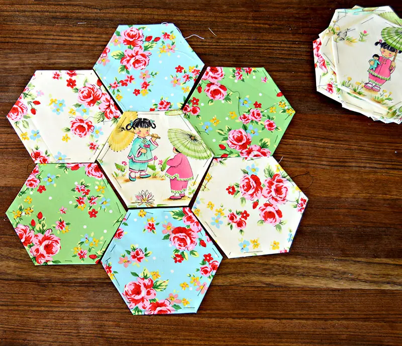 Arranged hexagons design for hexagon patchwork pillow