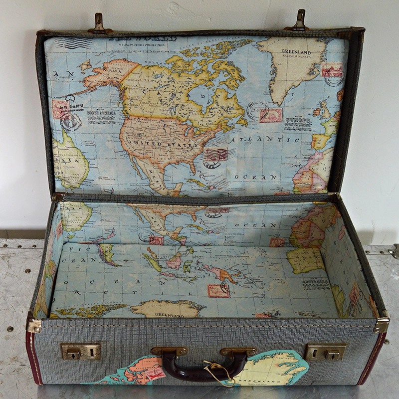 Vintage Map suitcase lining