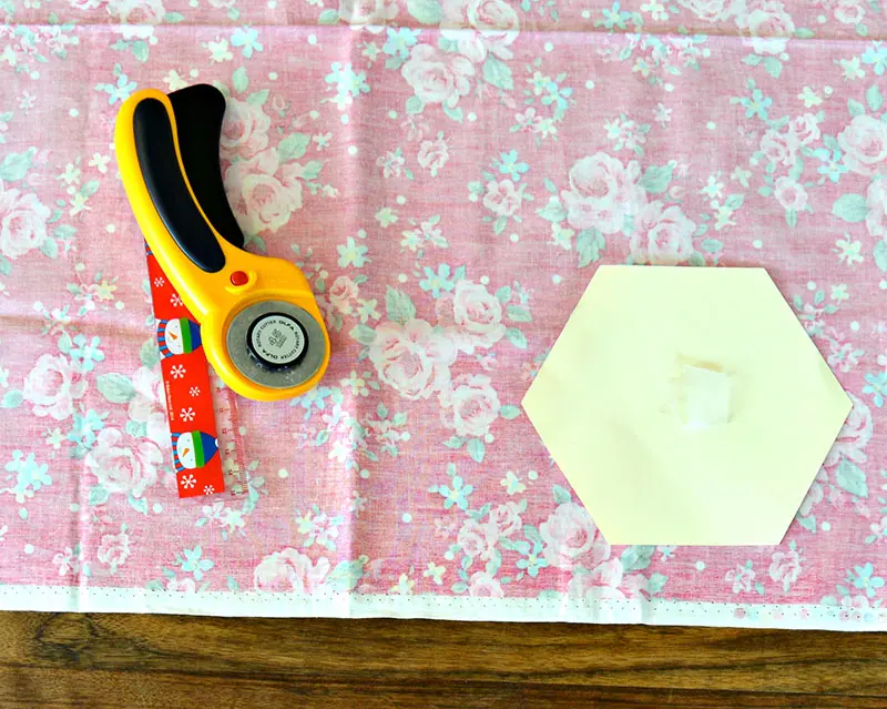 Paper hexagon on fabric