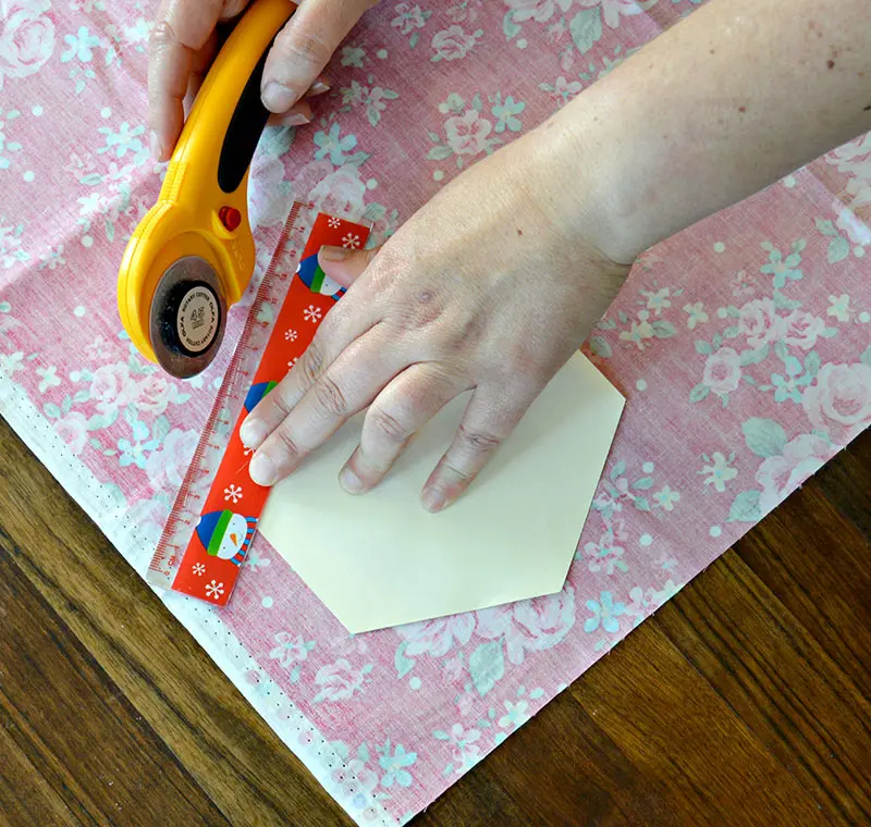 Cutting the fabric hexagons