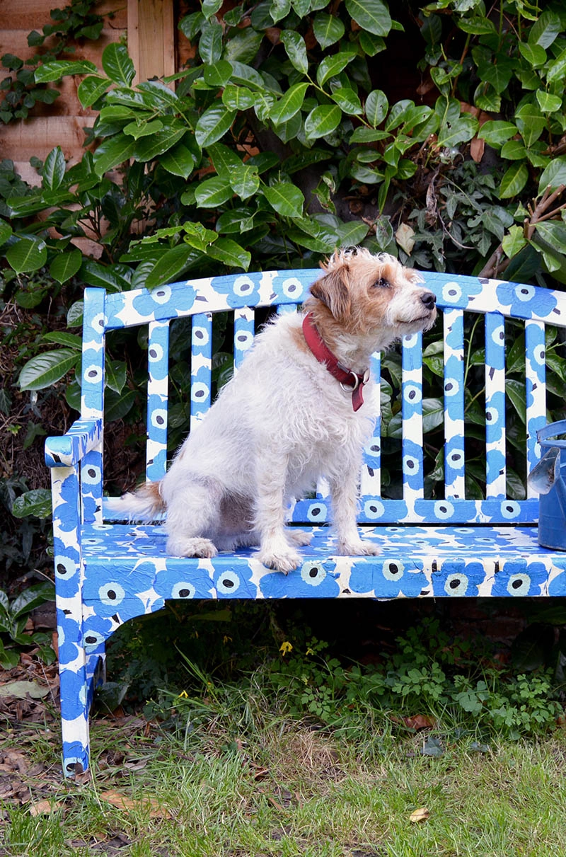 Upcycle an old bench with decoupage.  This Marimekko bench was achieved by 