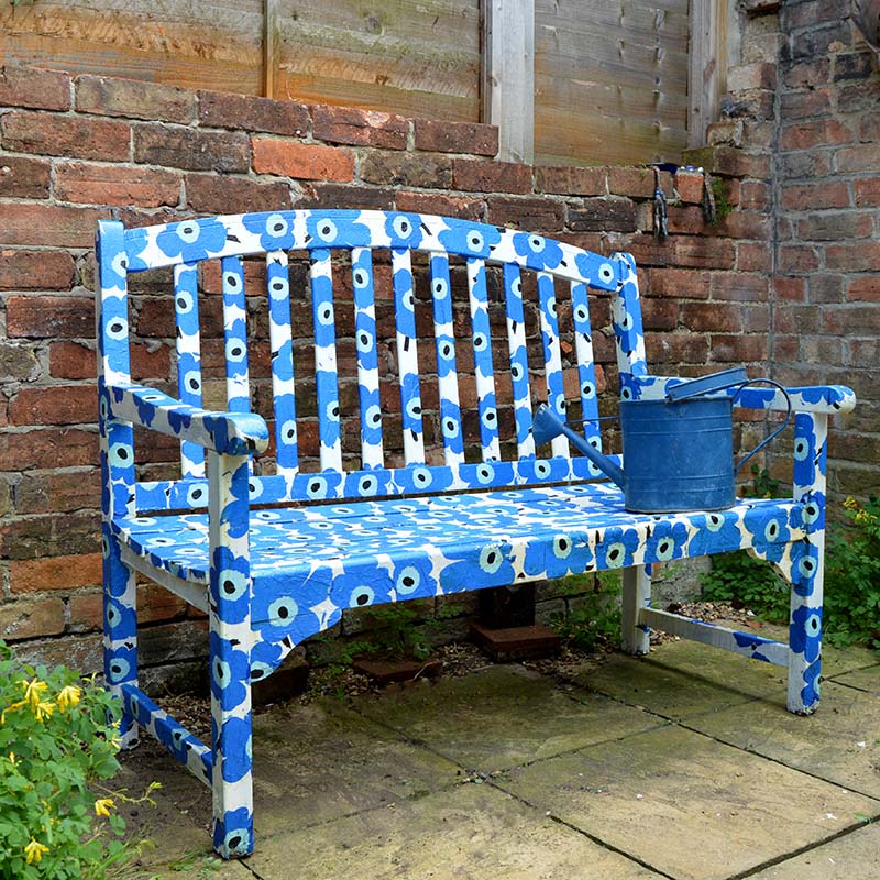 finished decoupaged Marimekko bench