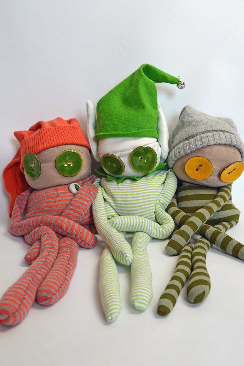 Free pattern for upcycled t-shirt elf plushies