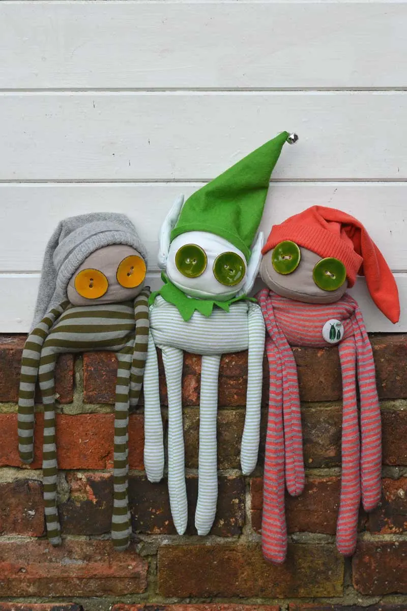 Three elf plushies made from the same free elf pattern
