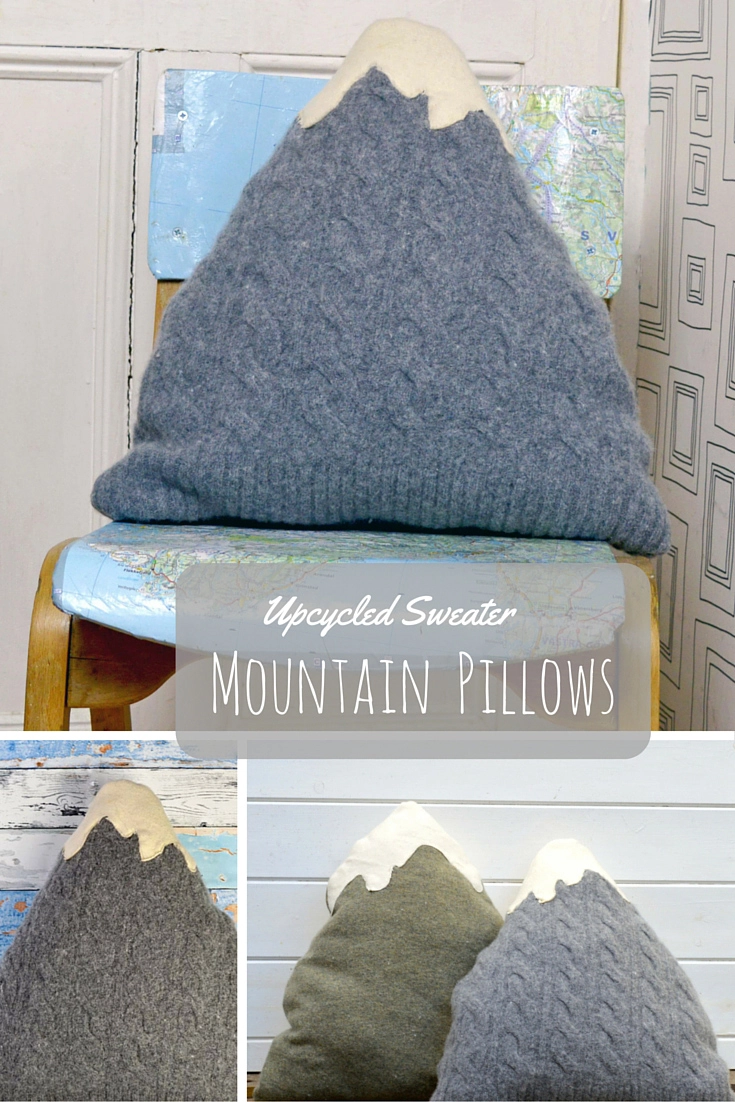 Create your own little mountain decor by upcycling your old sweaters into a mountain cushion /pillow.  Full tutorial.