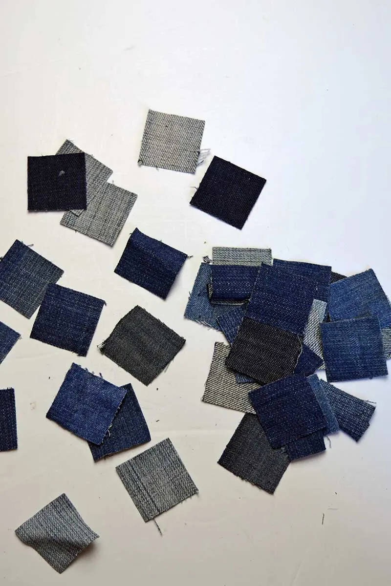 Denim patchwork squares for decoupage