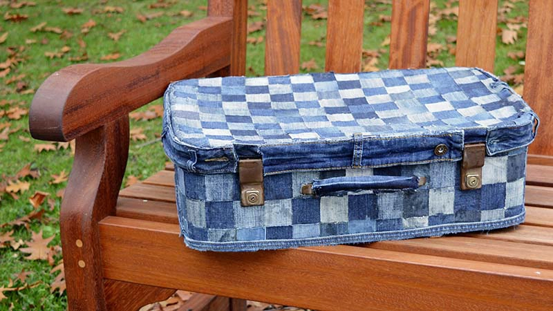 Upcycled Patchwork Denim Suitcase - No Sew tutorial