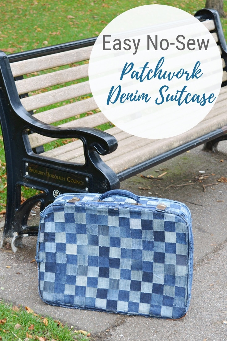 upcycled patchwork denim suitcase