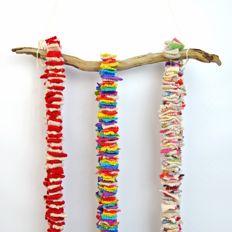 Simple to Make Repurposed Sweater Felt Garland Pillar Box Blue