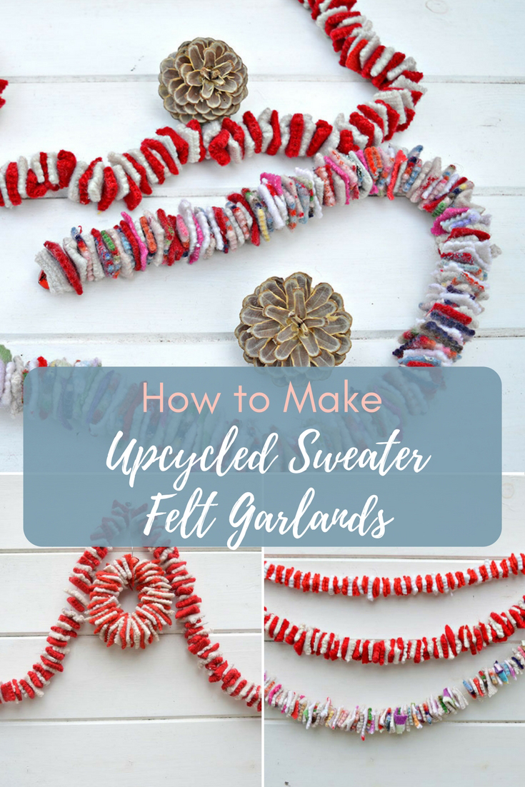 This is an addictive and easy upcycle, making a gorgeous felt garland recycling old sweaters. It can be used like Christmas tinsel or ribbon.