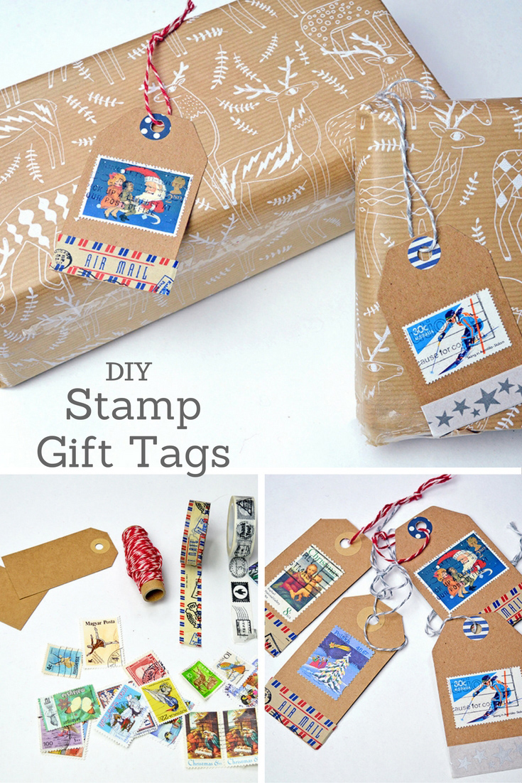 Make some lovely personalised and unique Christmas tags using used postage stamps.