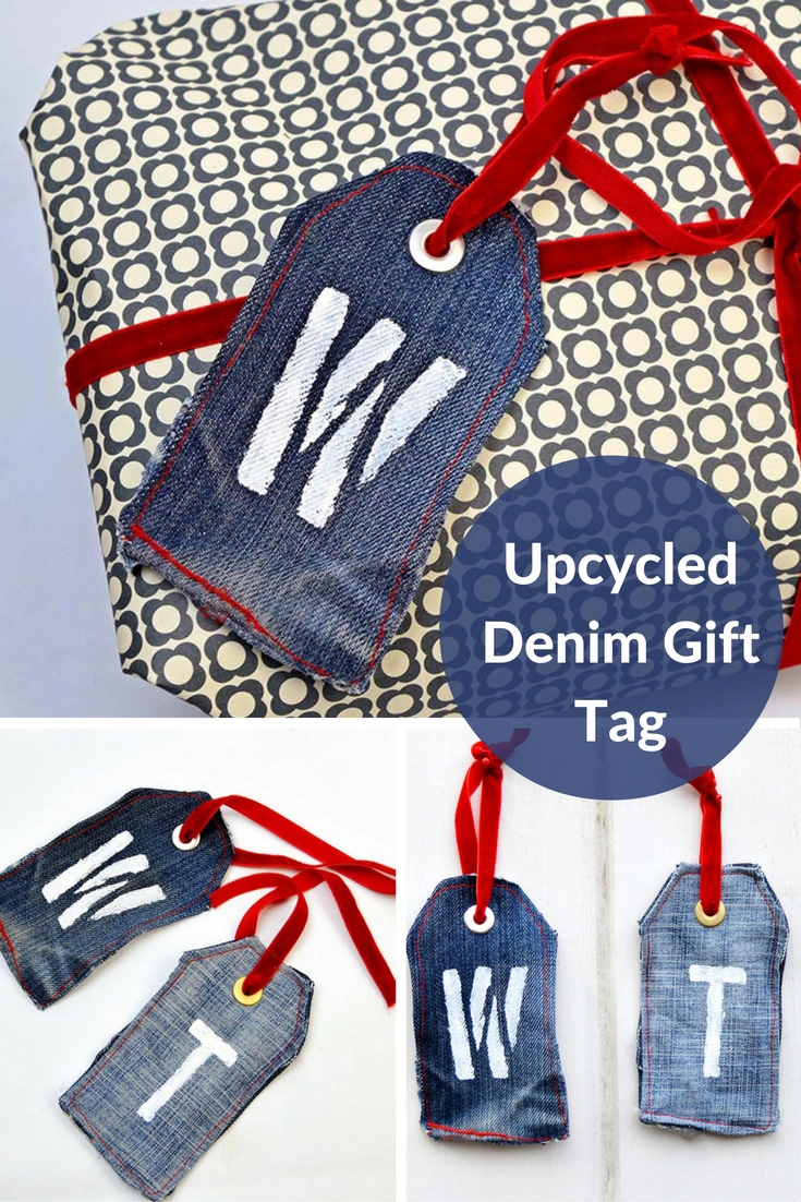 Upcycled Denim Gift tag- Made from old jeans they are a gift in themselves can be used as a bookmark or keychain.
