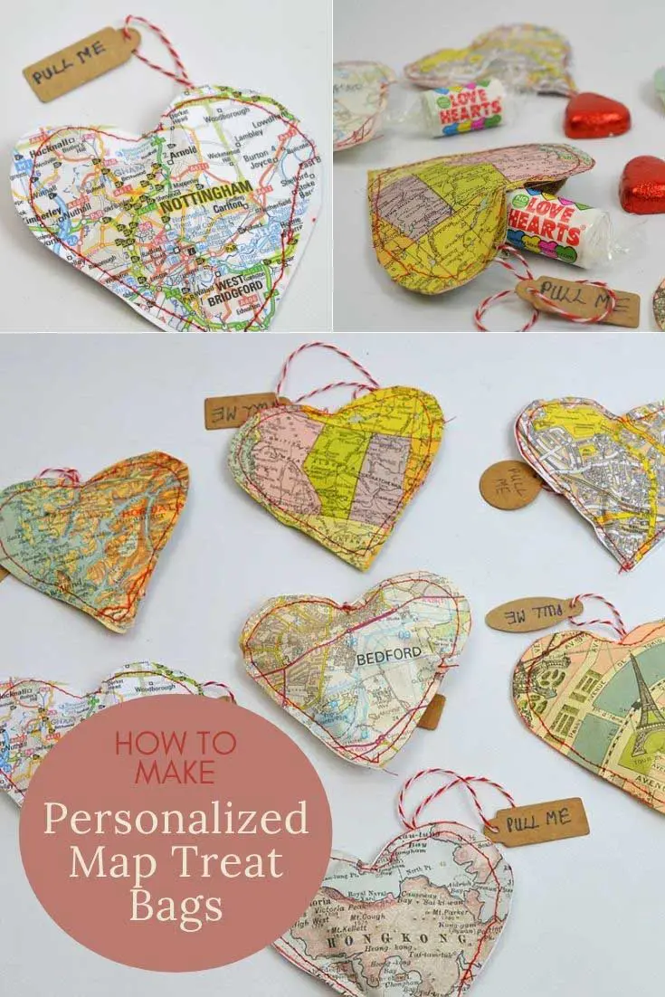 upcycled map hearts