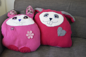 Upcycled sweater bunny cushions - Pillarboxblue.com