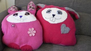 Upcycled sweater bunny cushions - Pillarboxblue.com