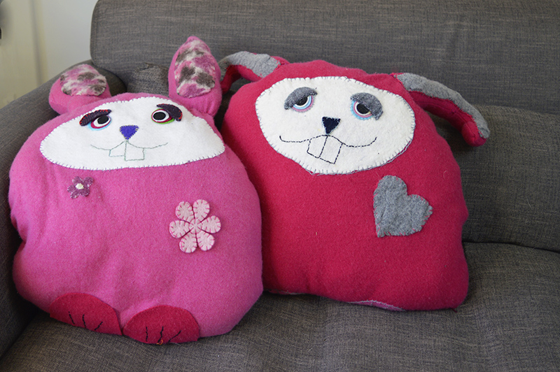 Upcycled sweater bunny cushions - Pillarboxblue.com