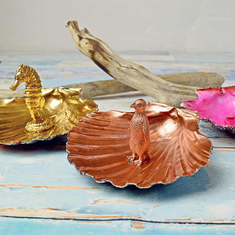 Seahorse lovers gift Handmade  Gold Jewellery dish Scallop shell Trinket  holder. Seahorse scallop shell jewellery dish