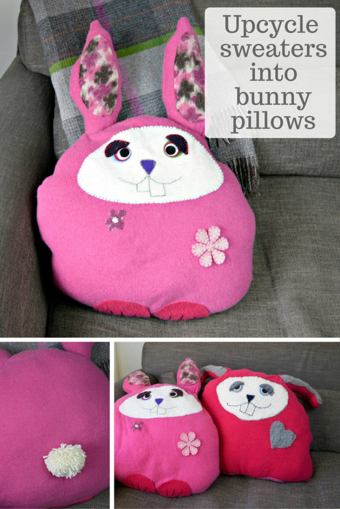 Free Pattern For An Upcycled DIY Bunny Pillow Pillar Box Blue