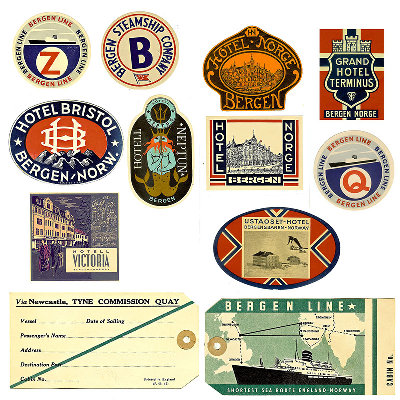 Bergen travel labels for vintage suitcase upcycle