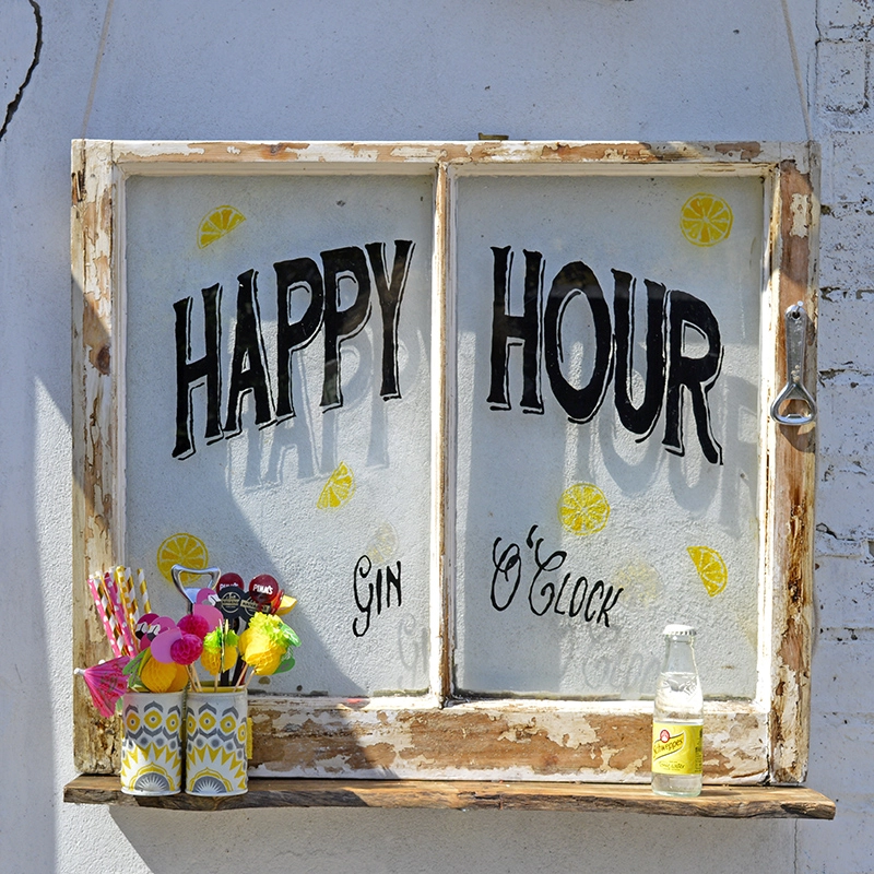 Happy Hour Upcycled window - free template and tutorial for caddy as well