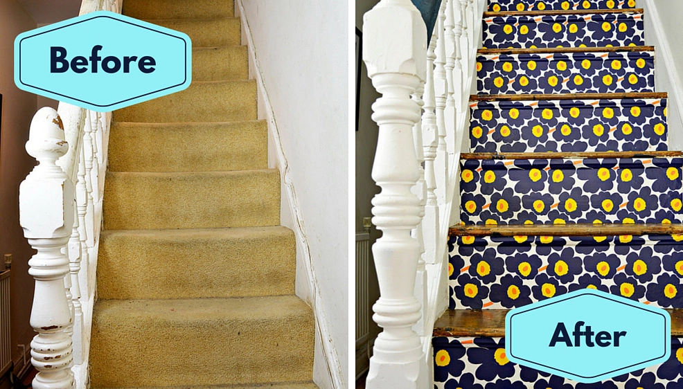Marimekko Stairs - Transform your stairs with wallpaper step by step tutorial