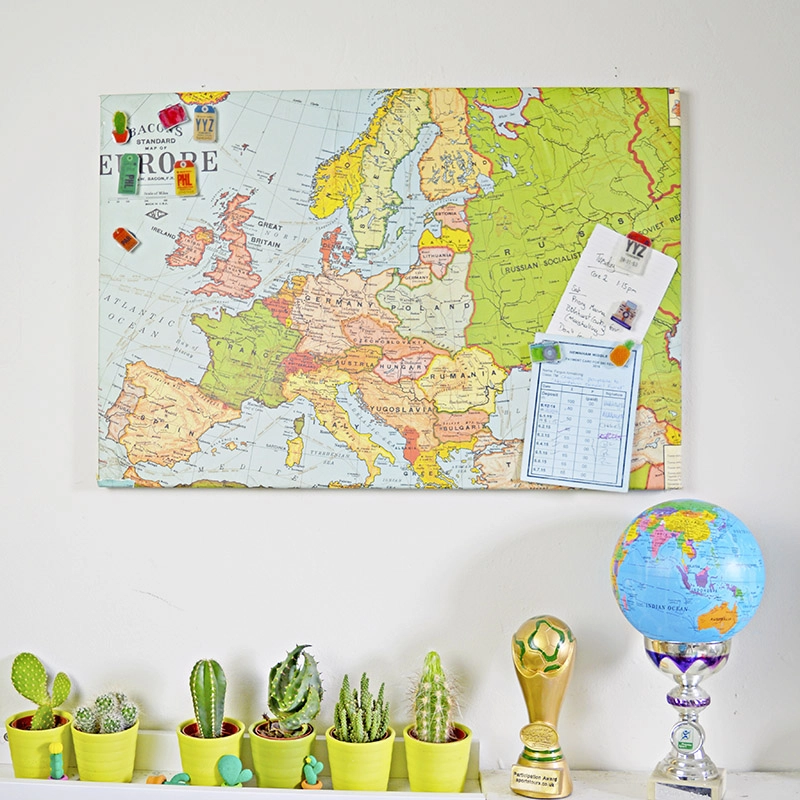 Upcycled Mpa magnetic board and shrink plastic magnetic travel pins