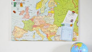 Upcycled Map Magnetic board and shrink plastic travel pins