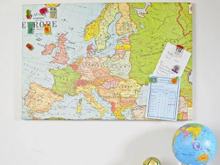 Upcycled Map Magnetic board and shrink plastic travel pins