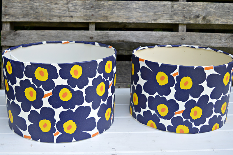 Update some tired looking lampshades with wallpaper