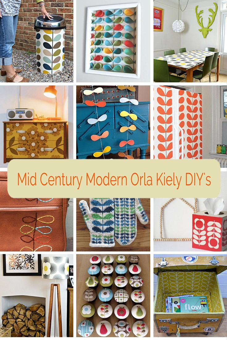 Get the mid century modern look by doing some Orla Kiely inspired crafts and DIY's.  A roundup of 12 fantastic Orla Kiely crafts  and upcycles for the home.