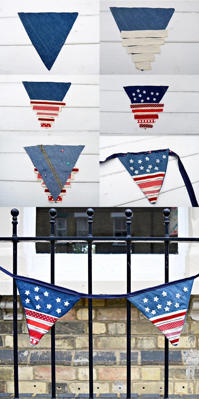 Upcycled Denim bunting stars and stripes