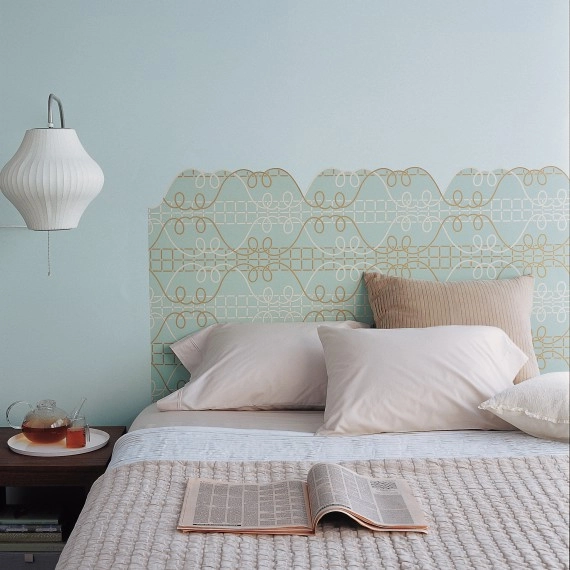 Creative wallpaper uses - Headboard to add glamour to your bedroom.