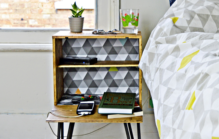 DIY Nightstand - Bedside table made from an upcycled wine crate.