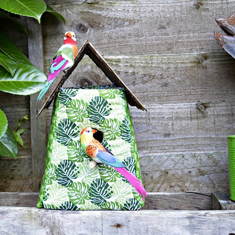 Free pattern and tutorial to make this gorgeous tropical fabric birdhouse.