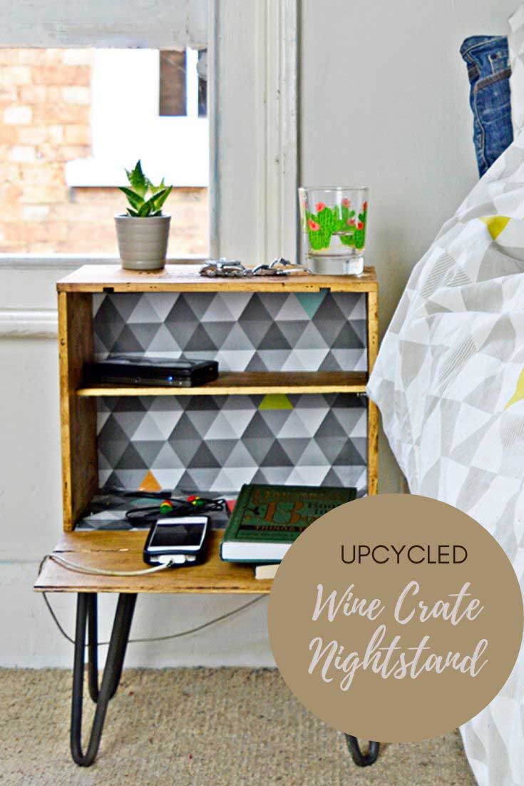 upcycled wine crate nightstand
