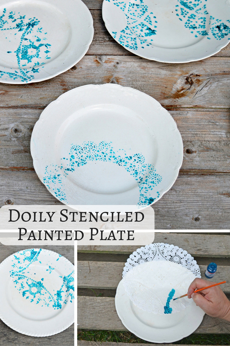 Upcycle a vintage plate with a doily stencil to make a fabulous painted plate.