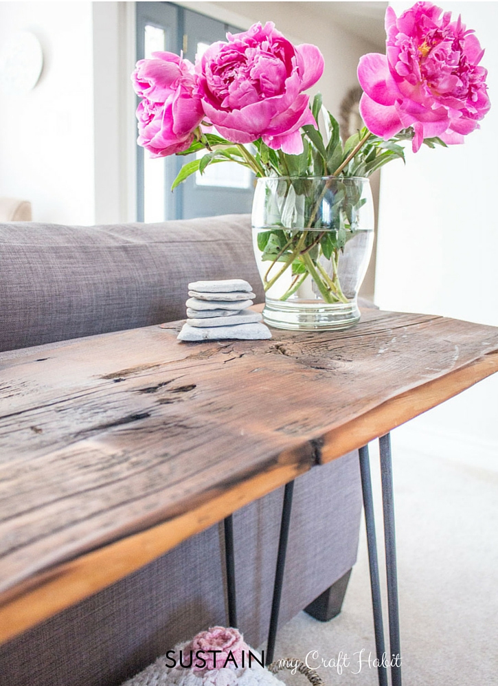 Hairpin legs DIY barnwood consol table