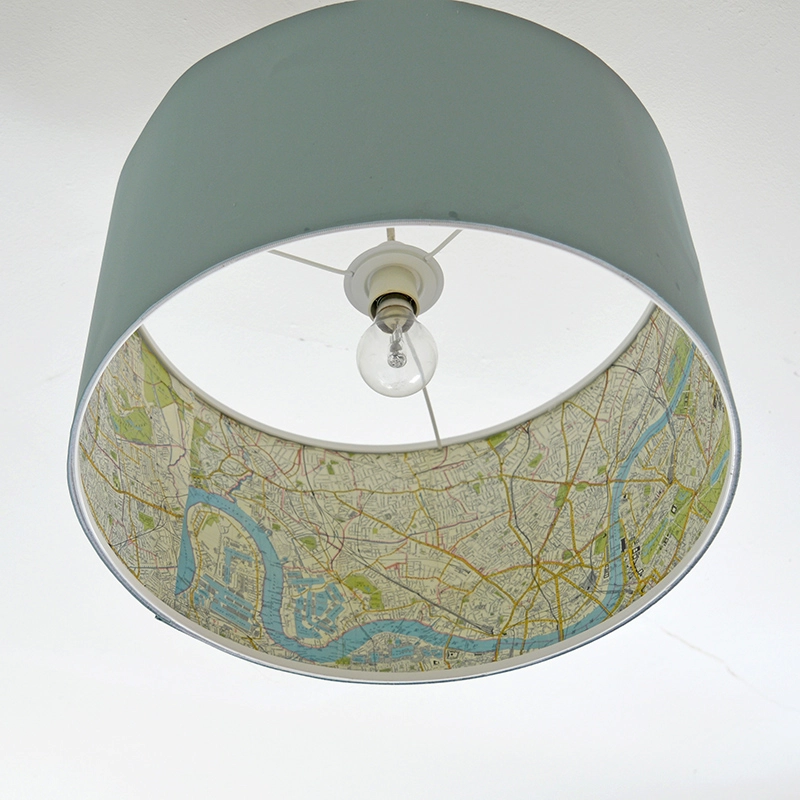 Ikea lamp hack- transform a plain Ikea Rismon lampshade with some London map decoupage.