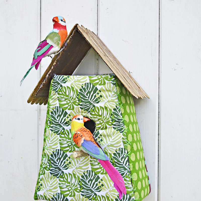 Embrace the tropical trend with this gorgeous fabric tropical birdhouse.  Fun and easy to make with free template.